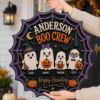 Picture of Personalized Halloween Ghost Family Door Hanger, Custom Boo Crew Wooden Sign, Spider Web Halloween Door Decor, Family Porch Sign Gift