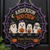 Picture of Personalized Halloween Ghost Family Door Hanger, Custom Boo Crew Wooden Sign, Spider Web Halloween Door Decor, Family Porch Sign Gift