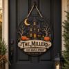 Picture of Personalized Haunted House Halloween Door Hanger, Custom Family Name Wooden Sign, Halloween Porch Decor, Spooky House Welcome Sign