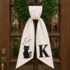 Picture of Personalized Halloween Wreath Sash Bow, Embroidered Black Cat Door Hanger Bow, Custom Wreath Bow, Fall Front Door Decor, Spooky Porch Decor