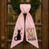 Picture of Personalized Halloween Wreath Sash Bow,Black Cat Wreath Bow, Custom Monogram Door Hanger, Wicked Halloween Decor, Embroidered Front Door Bow