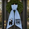 Picture of Personalized Haunted Home Wreath Sash Bow, Custom Family Name Halloween Wreath Bow, Embroidered Haunted House Door Hanger, Spooky Door Decor