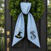 Picture of Personalized Halloween Wreath Sash Bow, Custom Monogram Witch Hat Wreath Bow, Embroidered Front Door Wreath Sash, Spooky Fall Porch Decor