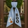 Picture of Halloween Wreath Sash Bow, Embroidered Ghost Pumpkin Door Bow, Custom BOO Wreath Sash, Fall Front Door Decor, Spooky Halloween Decor