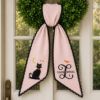 Picture of Personalized Halloween Wreath Sash Bow, Custom Black Cat Wreath Bow, Embroidered Front Door Wreath Sash, Halloween Door Decor with Lace Trim