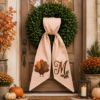 Picture of Personalized Turkey Wreath Bow, Embroidered Thanksgiving Door Bow, Custom Initial Fall Wreath Sash, Autumn Front Door Farmhouse Harvest