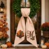 Picture of Personalized Turkey Wreath Bow, Embroidered Thanksgiving Door Bow, Custom Initial Fall Wreath Sash, Autumn Front Door Farmhouse Harvest