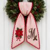 Picture of Personalized Poinsettia Wreath Bow, Embroidered Christmas Door Bow, Custom Holiday Wreath Sash, Farmhouse Front Door Decor, Christmas Bow