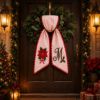 Picture of Personalized Poinsettia Wreath Bow, Embroidered Christmas Door Bow, Custom Holiday Wreath Sash, Farmhouse Front Door Decor, Christmas Bow