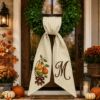 Picture of Personalized Pear Wreath Bow, Embroidered Fall Door Bow, Custom Autumn Wreath Sash, Harvest Front Door Decor, Farmhouse Thanksgiving Bow
