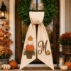 Picture of Personalized Fall Pumpkin Door Hanger Bow, Embroidered Pumpkin Wreath Sash,Monogram Front Door Decor, Autumn Porch Decor, Custom Initial Bow