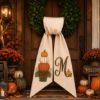 Picture of Personalized Fall Pumpkin Door Hanger Bow, Embroidered Pumpkin Wreath Sash,Monogram Front Door Decor, Autumn Porch Decor, Custom Initial Bow