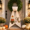 Picture of Personalized Fall Pumpkin Door Hanger Bow, Embroidered Pumpkin Wreath Sash,Monogram Front Door Decor, Autumn Porch Decor, Custom Initial Bow