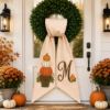 Picture of Personalized Fall Pumpkin Door Hanger Bow, Embroidered Pumpkin Wreath Sash,Monogram Front Door Decor, Autumn Porch Decor, Custom Initial Bow