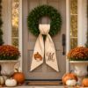 Picture of Personalized Pumpkin Wreath Bow, Embroidered Fall Door Bow, Custom Initial Autumn Wreath Sash,Thanksgiving Front Door Decor, Farmhouse Decor