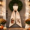 Picture of Personalized Cornucopia Wreath Bow, Embroidered Thanksgiving Door Bow, Custom Fall Wreath Sash, Harvest Front Decor, Farmhouse Autumn Bow