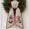 Picture of Personalized Christmas Lantern Wreath Bow, Embroidered Holiday Door Bow, Custom Christmas Wreath Sash, Farmhouse Front Door Decor, Xmas Bow