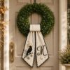 Picture of Personalized Raven Wreath Bow, Embroidered Gothic Halloween Door Bow, Custom Moon Wreath Sash, Spooky Front Door Decor, Dark Cottagecore Bow