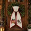 Picture of Personalized Christmas Bells Wreath Bow, Embroidered Holiday Door Bow, Custom Christmas Wreath Sash, Farmhouse Front Door Decor, Xmas Bow