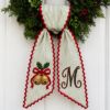 Picture of Personalized Christmas Bells Wreath Bow, Embroidered Holiday Door Bow, Custom Christmas Wreath Sash, Farmhouse Front Door Decor, Xmas Bow