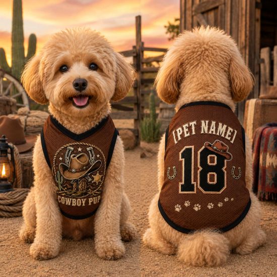 Picture of Personalized Cowboy Dog Jersey, Custom Western Pet Jersey, Custom Name & Number Dog Shirt, Cowboy Pup Pet Jersey, Country Dog Gift