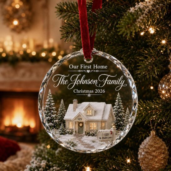 Picture of Personalized First Home Christmas Ornament, Custom House Crystal Ornament, New Home Family Keepsake Gift, Family Crystal Ornament 2026