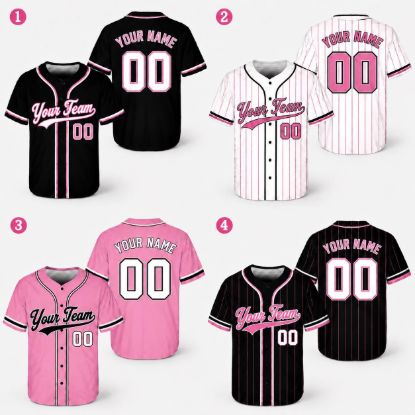 Picture of Personalized Baseball Jersey, Custom Team Jersey, Pink Baseball Shirt, Custom Name Number Jersey, Softball Jersey, Breast Cancer Team Shirt
