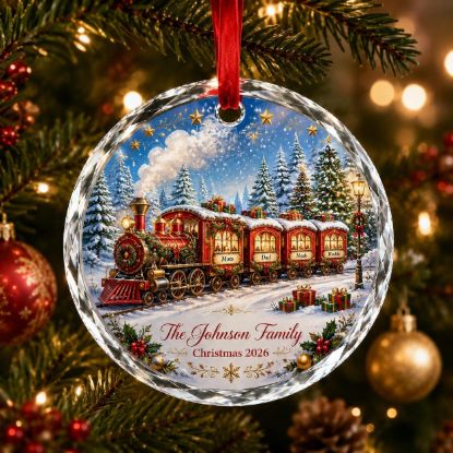 Picture of Personalized Family Train Glass Ornament, Custom Name Christmas Train Ornament, Holiday Family Keepsake Gift, Christmas Decor Ornament 2026