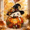 Picture of Personalized Halloween Ghost Pumpkin Suncatcher, Custom Acrylic Window Hanging,Cute Witch Ghost Decor, Fall Pumpkin Ornament, Halloween Gift