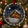 Picture of Personalized Christmas Cabin Glass Ornament, Custom Family Name Holiday Ornament, Cozy Winter Home Keepsake Gift, Snowy Cabin Decor 2026
