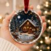 Picture of Personalized Christmas Cabin Glass Ornament, Custom Family Name Holiday Ornament, Cozy Winter Home Keepsake Gift, Snowy Cabin Decor 2026
