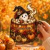 Picture of Personalized Ghost Coffee Mug Suncatcher, Custom Acrylic Halloween Window Hanging,Cute Witch Ghost Fall Decor, Pumpkin Latte Ornament Autumn