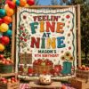 Picture of Feelin’ Fine at Nine Birthday Backdrop, Personalized 9th Birthday Banner, Apple Orchard Party Tapestry, Custom Name Fall Birthday Decor