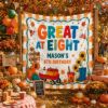 Picture of Great at Eight Birthday Backdrop, Personalized 8th Birthday Banner, Custom Name Pumpkin Patch Party Tapestry, Fall Halloween Birthday Decor