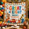 Picture of Great at Eight Birthday Backdrop, Personalized 8th Birthday Banner, Custom Name Pumpkin Patch Party Tapestry, Fall Halloween Birthday Decor