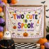 Picture of Two Cute to Spook 2nd Birthday Backdrop, Personalized Halloween Party Banner, Custom Name Ghost Birthday Tapestry, Spooky Birthday Decor