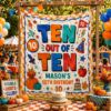 Picture of Ten Out of Ten 10th Birthday Backdrop, Personalized Boy Birthday Banner, Custom Name Double Digits Party Tapestry, Fall Birthday Decor