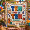 Picture of Ten Out of Ten 10th Birthday Backdrop, Personalized Boy Birthday Banner, Custom Name Double Digits Party Tapestry, Fall Birthday Decor