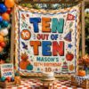 Picture of Ten Out of Ten 10th Birthday Backdrop, Personalized Boy Birthday Banner, Custom Name Double Digits Party Tapestry, Fall Birthday Decor