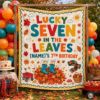 Picture of Lucky Seven 7th Birthday Backdrop, Personalized Fall Birthday Banner, Custom Name Autumn Party Tapestry, Kids Photo Booth Decor Birthday