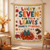 Picture of Lucky Seven 7th Birthday Backdrop, Personalized Fall Birthday Banner, Custom Name Autumn Party Tapestry, Kids Photo Booth Decor Birthday