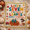 Picture of Lucky Seven 7th Birthday Backdrop, Personalized Fall Birthday Banner, Custom Name Autumn Party Tapestry, Kids Photo Booth Decor Birthday