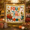 Picture of Four the Love of Fall 4th Birthday Backdrop, Personalized Pumpkin Party Banner, Custom Birrthday Banner Decor, Autumn Birthday Tapestry