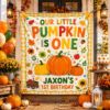 Picture of Our Little Pumpkin Halloween Birthday Backdrop, Personalized Birthday Banner, Custom Name Pumpkin Patch Party Tapestry, Fall Birthday Decor