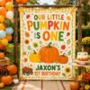 Picture of Our Little Pumpkin Halloween Birthday Backdrop, Personalized Birthday Banner, Custom Name Pumpkin Patch Party Tapestry, Fall Birthday Decor