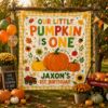 Picture of Our Little Pumpkin Halloween Birthday Backdrop, Personalized Birthday Banner, Custom Name Pumpkin Patch Party Tapestry, Fall Birthday Decor