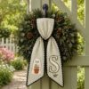 Picture of Personalized Ghost Garden Wreath Sash, Custom Halloween Door Bow, Embroidered Wreath Bow, Fall Porch Decor, Spooky Ghost Decor Halloween