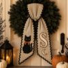 Picture of Personalized Black Cat Wreath Sash, Custom Halloween Door Bow, Embroidered Monogram Wreath Bow, Farmhouse Fall Front Door Decor Halloween