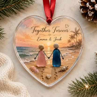 Picture of Personalized Couple Beach Glass Ornament, Together Forever Heart Ornament, Custom Names Romantic Christmas Keepsake, Anniversary Gift 2026