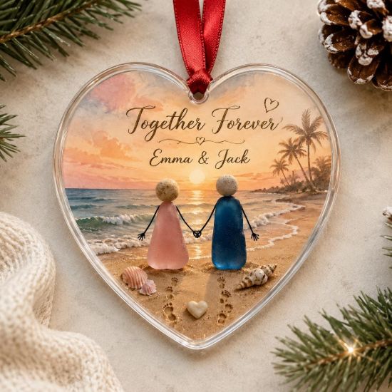Picture of Personalized Couple Beach Glass Ornament, Together Forever Heart Ornament, Custom Names Romantic Christmas Keepsake, Anniversary Gift 2026